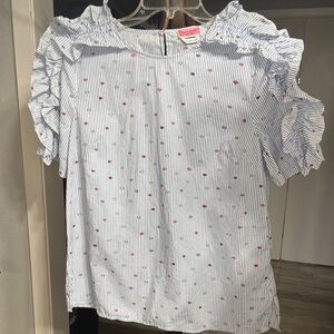 Kate Spade White Ruffled Blouse with Short Sleeves
